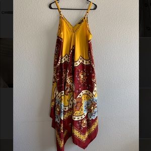 Final sale 05/31 - Gold and Maroon Oriental Patterned Summer Dress